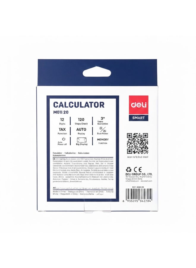Deli M011 20 Desktop Calculator - 12 Digits with Tax Function - Image 2
